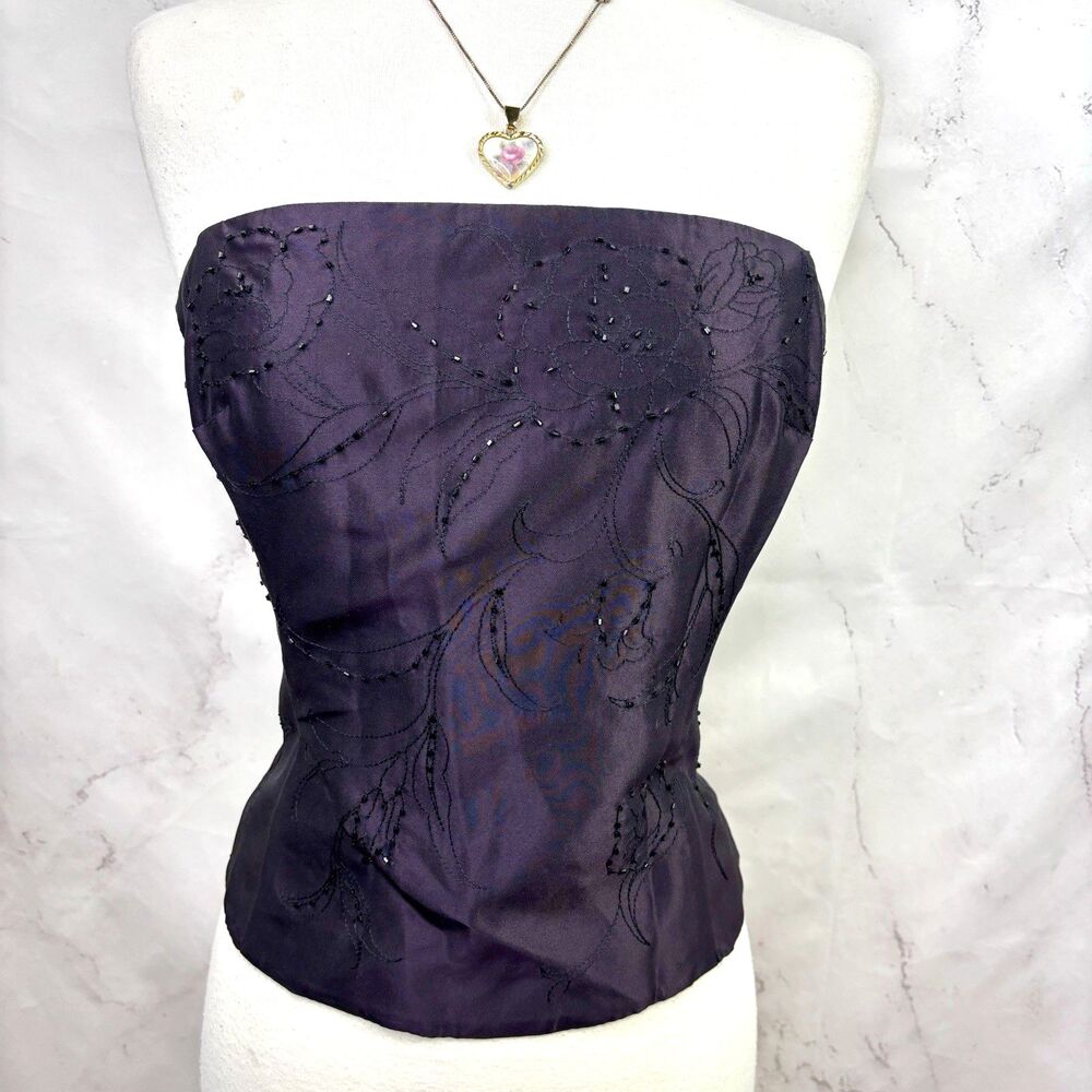 VTG 90s Fairy Bustier Corset Top Purple Beaded Strapless Sz 6 Y2K Whimsigoth